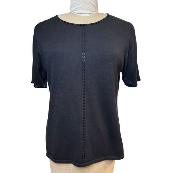 Gladys Bagley Knit Top Sz. XL Beaded Neckline/Center Black Vintage - Picture 1 of 7